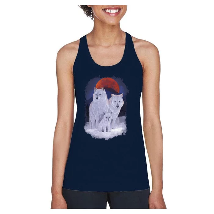 Three Wolves Family Portrait Painting Women's Racerback Tank