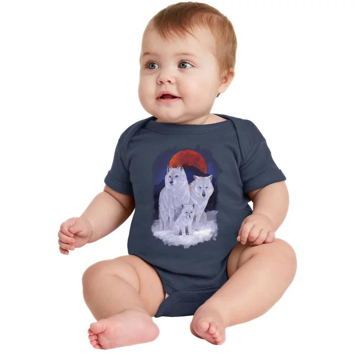 Three Wolves Family Portrait Painting Baby Bodysuit