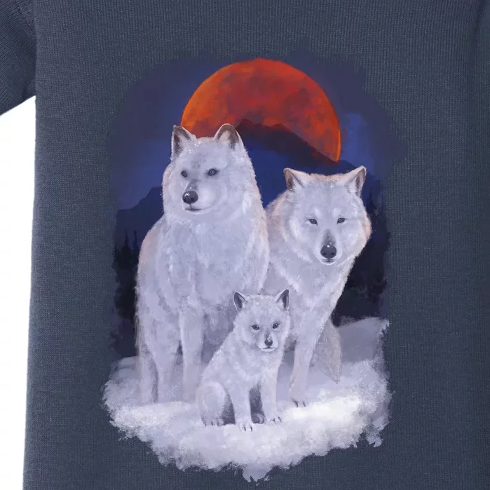 Three Wolves Family Portrait Painting Baby Bodysuit