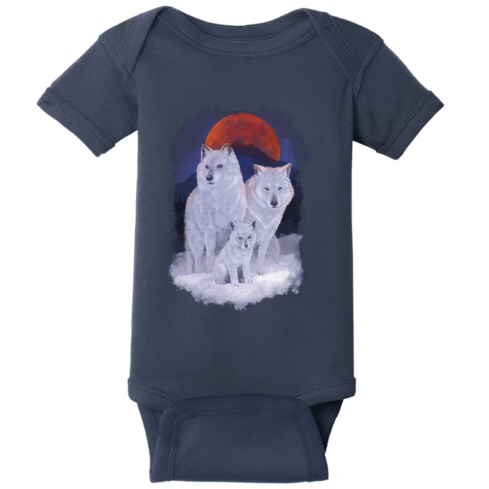 Three Wolves Family Portrait Painting Baby Bodysuit