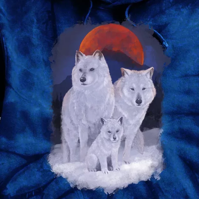 Three Wolves Family Portrait Painting Tie Dye Hoodie