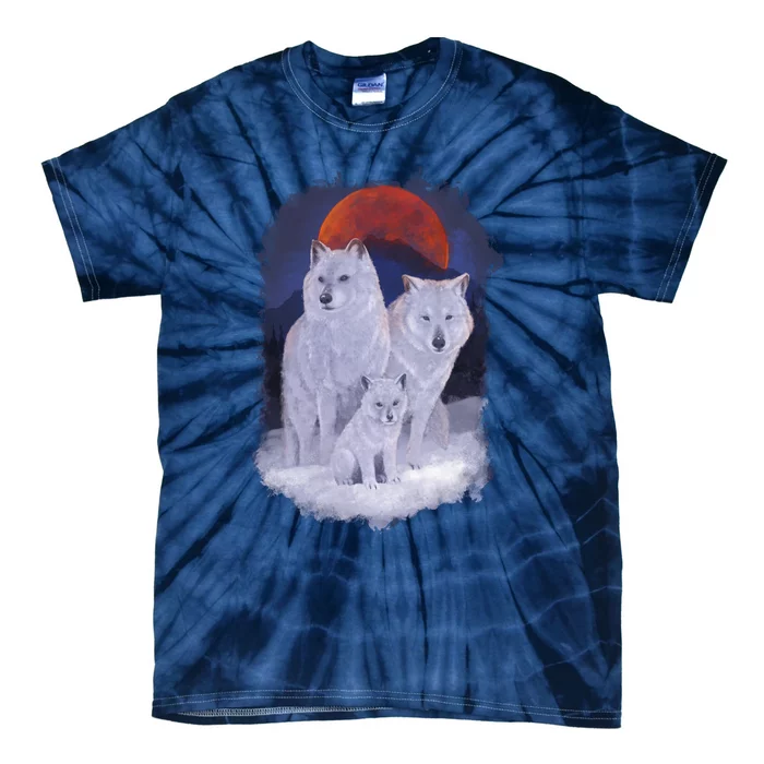 Three Wolves Family Portrait Painting Tie-Dye T-Shirt