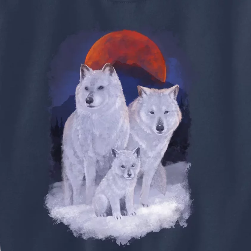 Three Wolves Family Portrait Painting Kids Sweatshirt