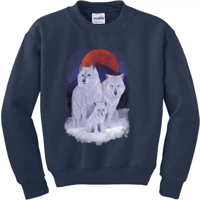 Three Wolves Family Portrait Painting Kids Sweatshirt