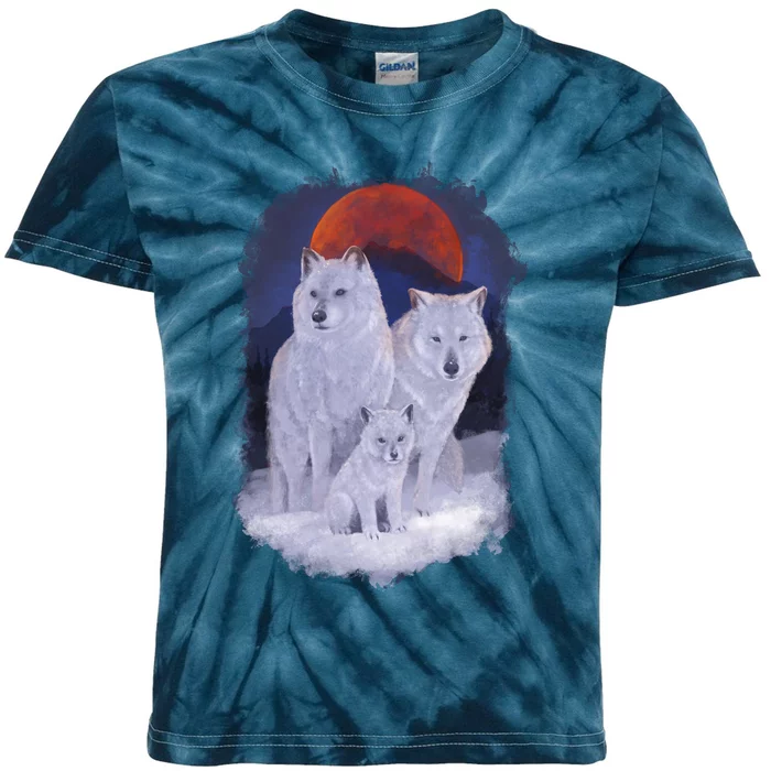 Three Wolves Family Portrait Painting Kids Tie-Dye T-Shirt