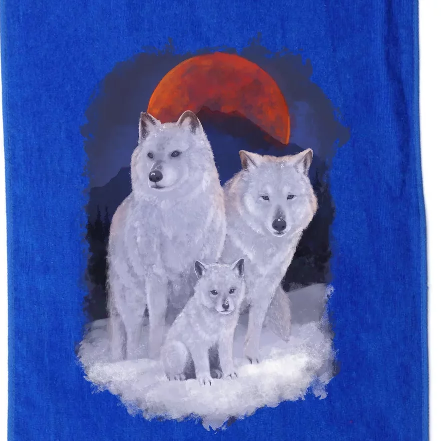 Three Wolves Family Portrait Painting Platinum Collection Golf Towel