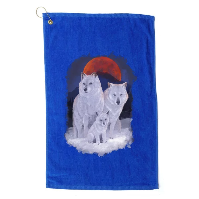 Three Wolves Family Portrait Painting Platinum Collection Golf Towel