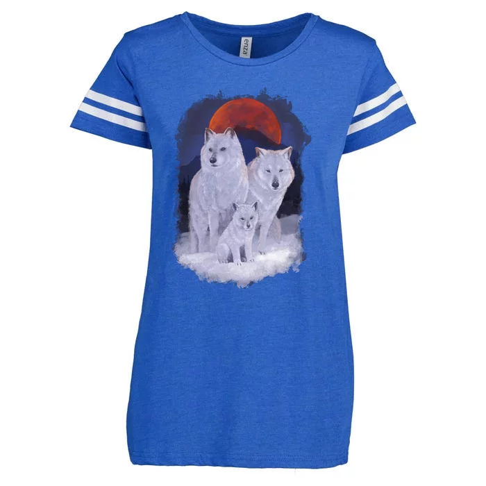 Three Wolves Family Portrait Painting Enza Ladies Jersey Football T-Shirt