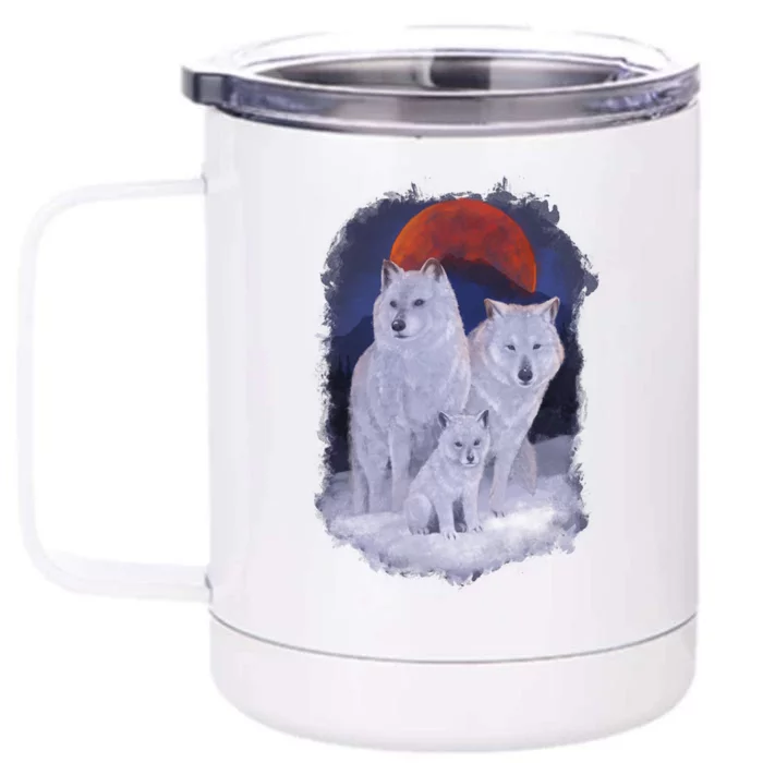 Three Wolves Family Portrait Painting Front & Back 12oz Stainless Steel Tumbler Cup