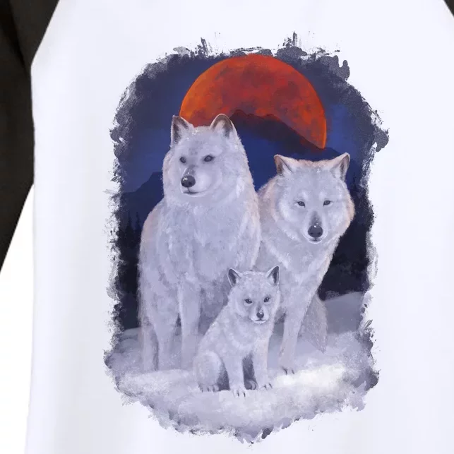 Three Wolves Family Portrait Painting Women's Tri-Blend 3/4-Sleeve Raglan Shirt