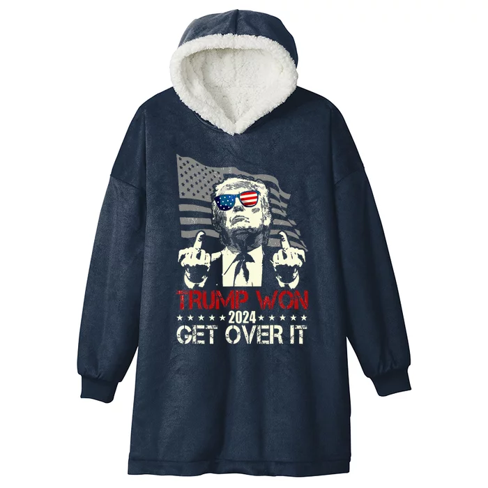 Trump Won Get Over It 2024 Hooded Wearable Blanket