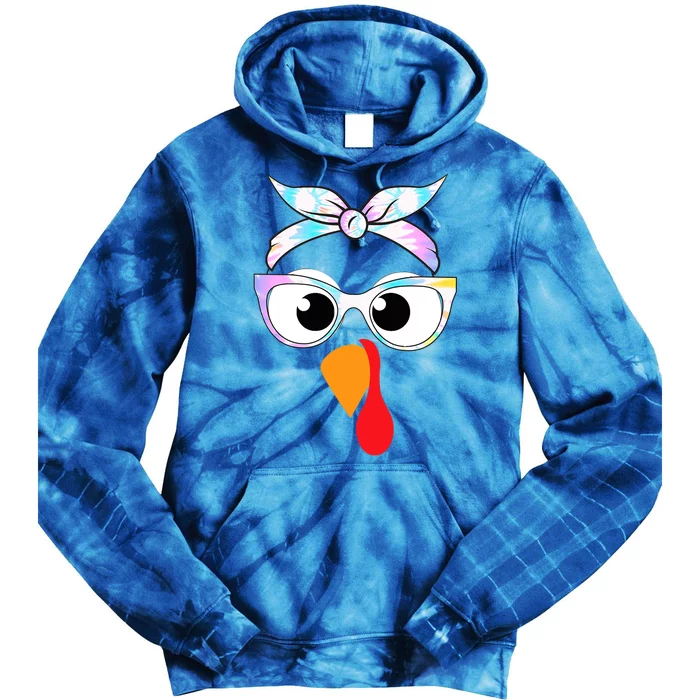 Turkey With Glasses Tie Dye Thanksgiving Turkey Face Gift Tie Dye Hoodie