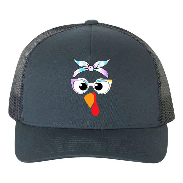 Turkey With Glasses Tie Dye Thanksgiving Turkey Face Gift Yupoong Adult 5-Panel Trucker Hat