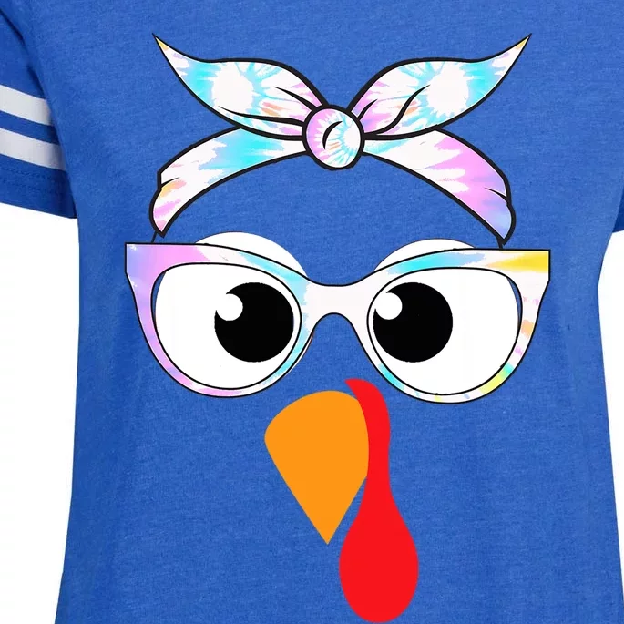 Turkey With Glasses Tie Dye Thanksgiving Turkey Face Gift Enza Ladies Jersey Football T-Shirt