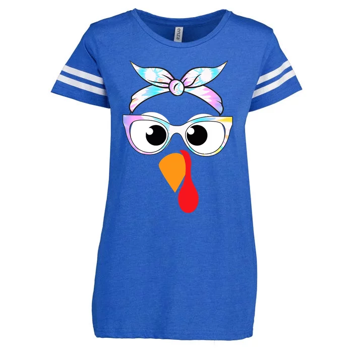 Turkey With Glasses Tie Dye Thanksgiving Turkey Face Gift Enza Ladies Jersey Football T-Shirt