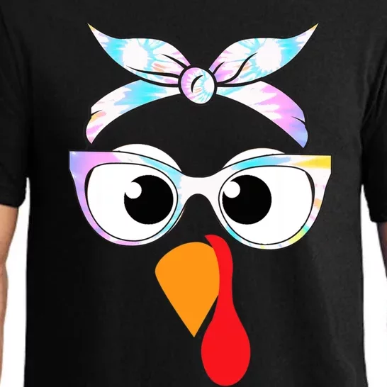 Turkey With Glasses Tie Dye Thanksgiving Turkey Face Gift Pajama Set