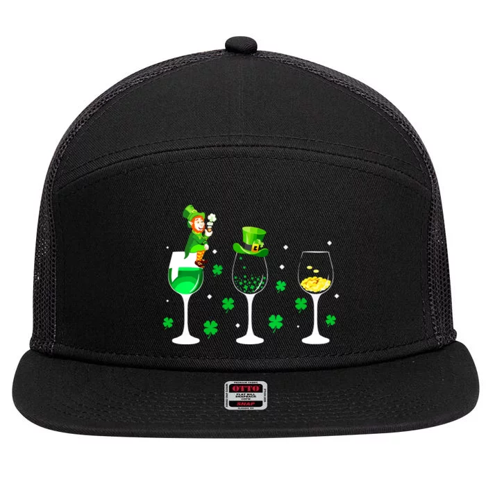 Three Wine Glasses Shamrock Irish St Patricks Day Vneck 7 Panel Mesh Trucker Snapback Hat