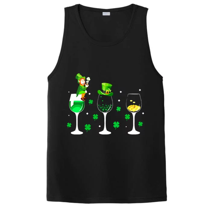 Three Wine Glasses Shamrock Irish St Patricks Day Vneck Performance Tank