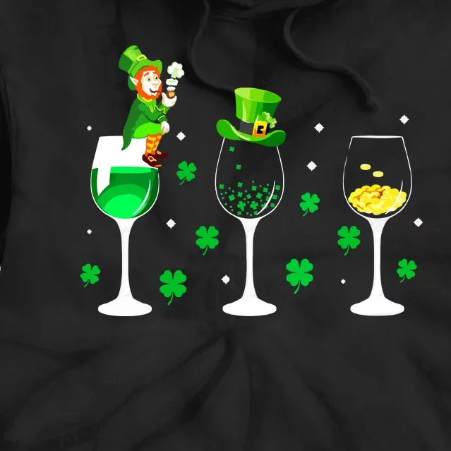 Three Wine Glasses Shamrock Irish St Patricks Day Vneck Tie Dye Hoodie