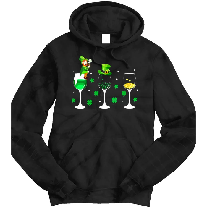 Three Wine Glasses Shamrock Irish St Patricks Day Vneck Tie Dye Hoodie