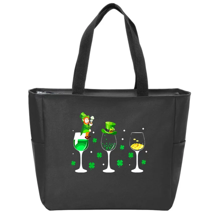 Three Wine Glasses Shamrock Irish St Patricks Day Vneck Zip Tote Bag