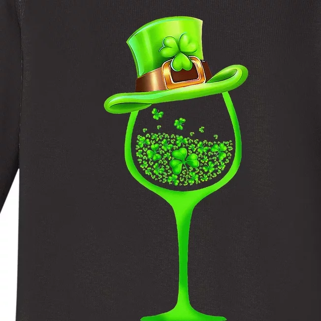 Three Wine Glasses Clover Irish Shamrock St Patrick Day Baby Long Sleeve Bodysuit