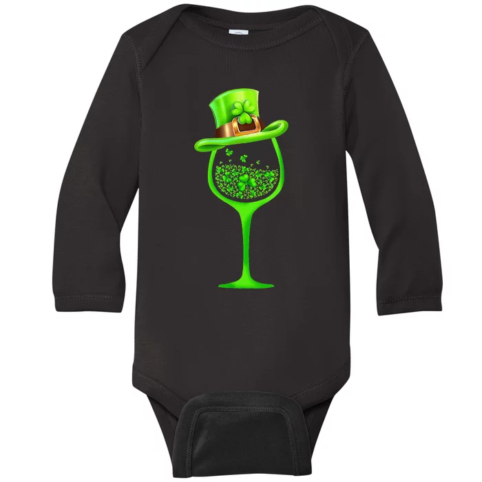 Three Wine Glasses Clover Irish Shamrock St Patrick Day Baby Long Sleeve Bodysuit