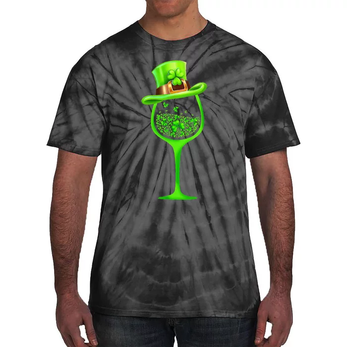 Three Wine Glasses Clover Irish Shamrock St Patrick Day Tie-Dye T-Shirt