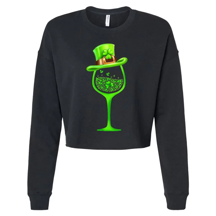 Three Wine Glasses Irish Shamrock St Patrick Day Cropped Pullover Crew