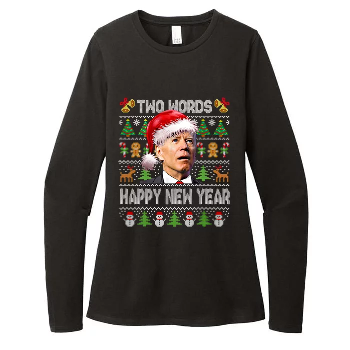 Two Words Happy New Year Joe Biden Christmas Sweater Great Gift Womens CVC Long Sleeve Shirt