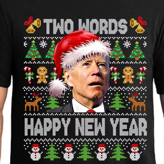 Two Words Happy New Year Joe Biden Christmas Sweater Great Gift Pajama Set