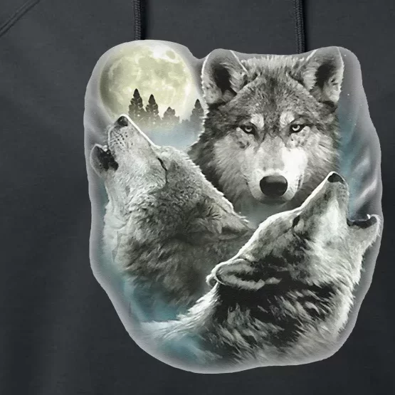 Three Wolves Howling At The Moon Wolf Lover Performance Fleece Hoodie