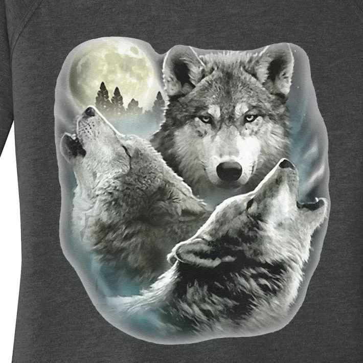 Three Wolves Howling At The Moon Wolf Lover Women's Perfect Tri Tunic Long Sleeve Shirt