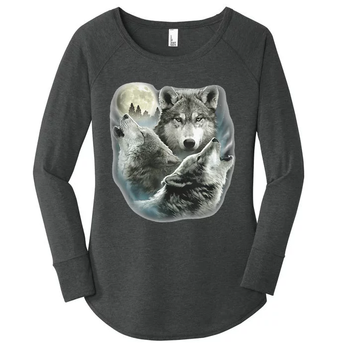 Three Wolves Howling At The Moon Wolf Lover Women's Perfect Tri Tunic Long Sleeve Shirt