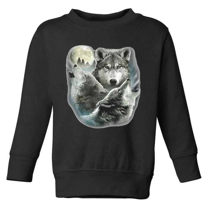 Three Wolves Howling At The Moon Wolf Lover Toddler Sweatshirt