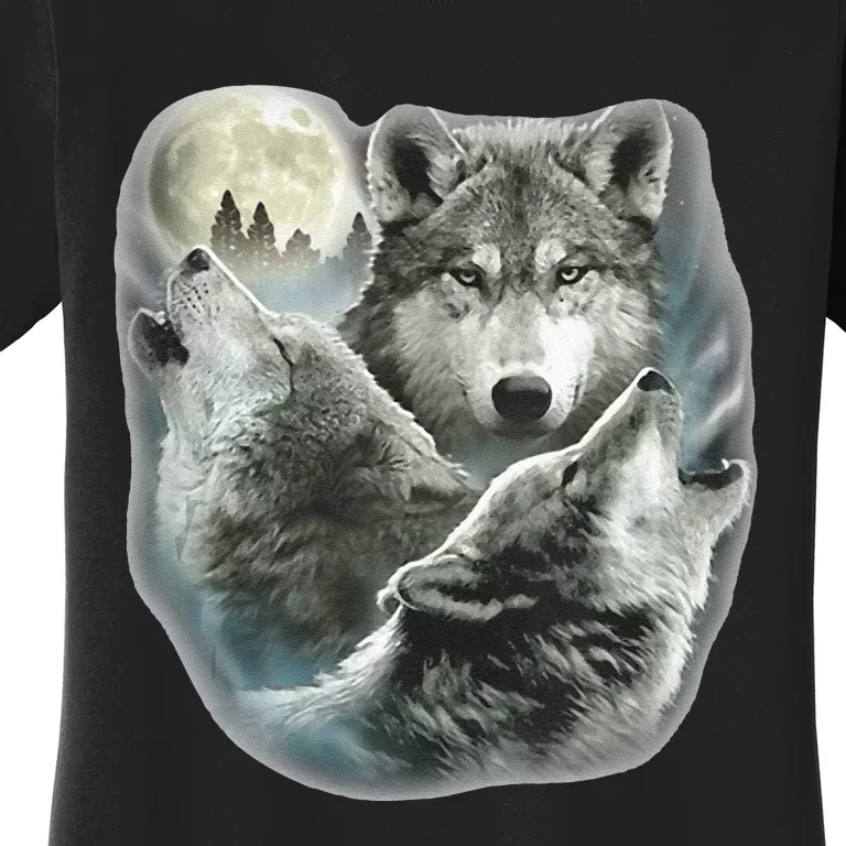 Three Wolves Howling At The Moon Wolf Lover Women's T-Shirt