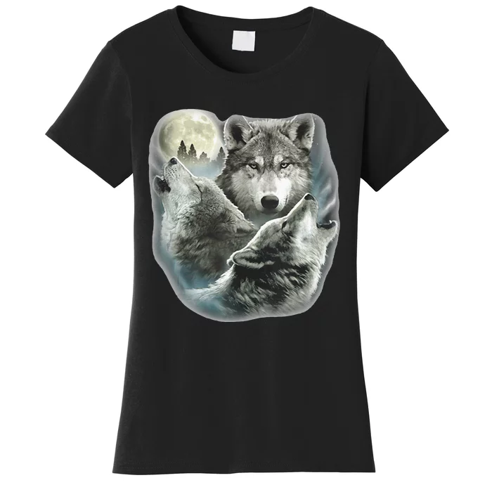 Three Wolves Howling At The Moon Wolf Lover Women's T-Shirt