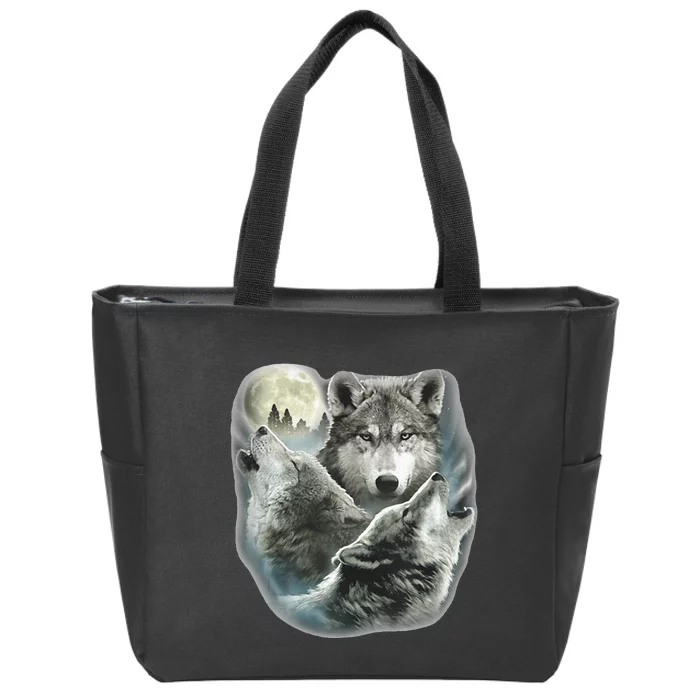 Three Wolves Howling At The Moon Wolf Lover Zip Tote Bag