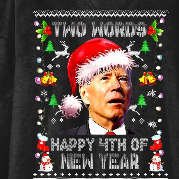 Two Words Happy 4th Of Easter Joe Biden Christmas Sweater Hooded Wearable Blanket