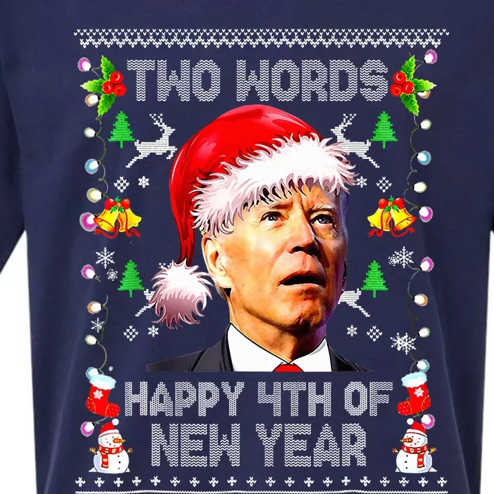 Two Words Happy 4th Of Easter Joe Biden Christmas Sweater Sueded Cloud Jersey T-Shirt