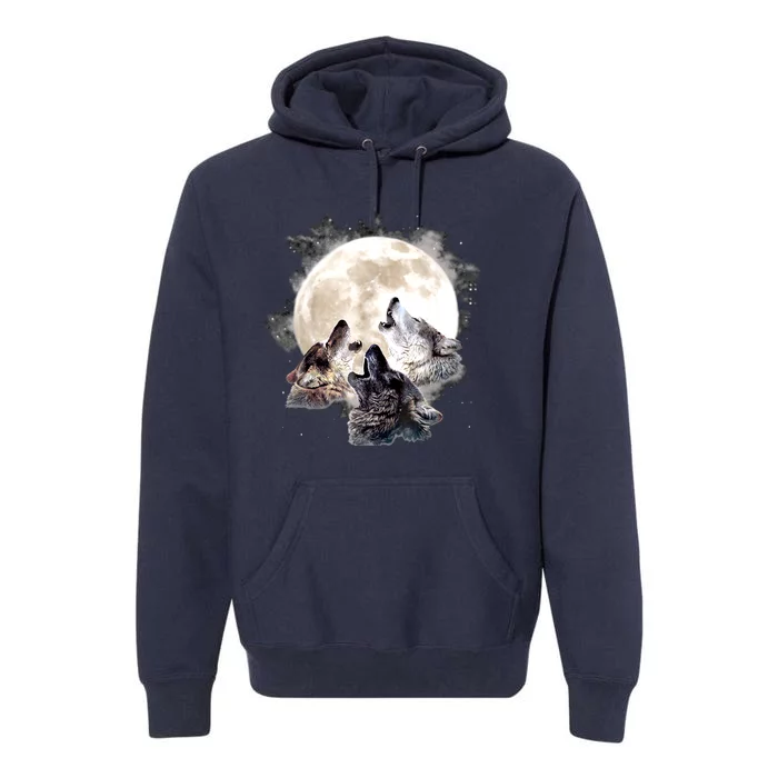 Three Wolves Howling At The Moon Wolf Lover Premium Hoodie