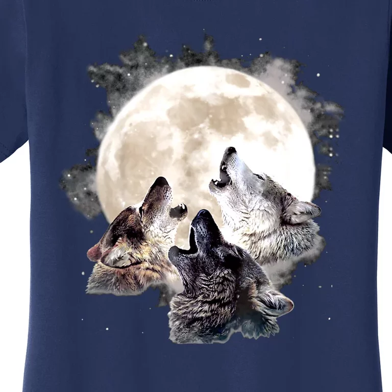 Three Wolves Howling At The Moon Wolf Lover Women's T-Shirt