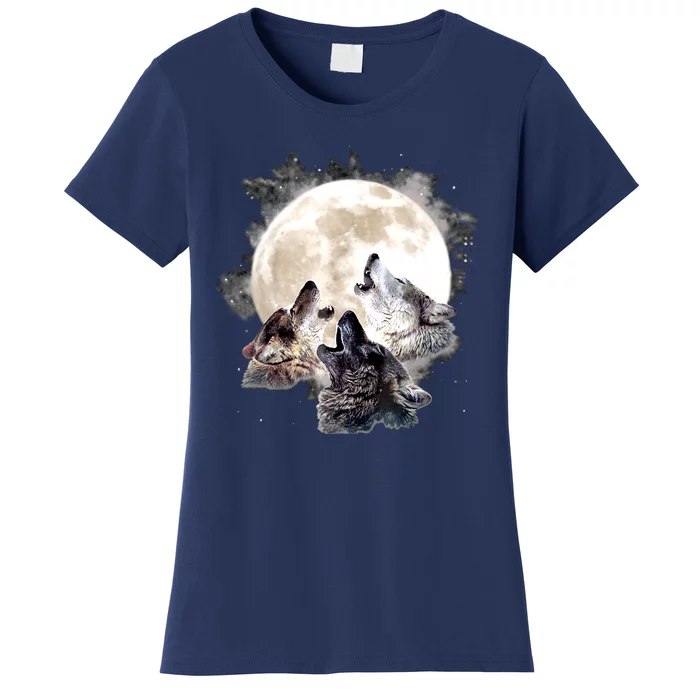 Three Wolves Howling At The Moon Wolf Lover Women's T-Shirt