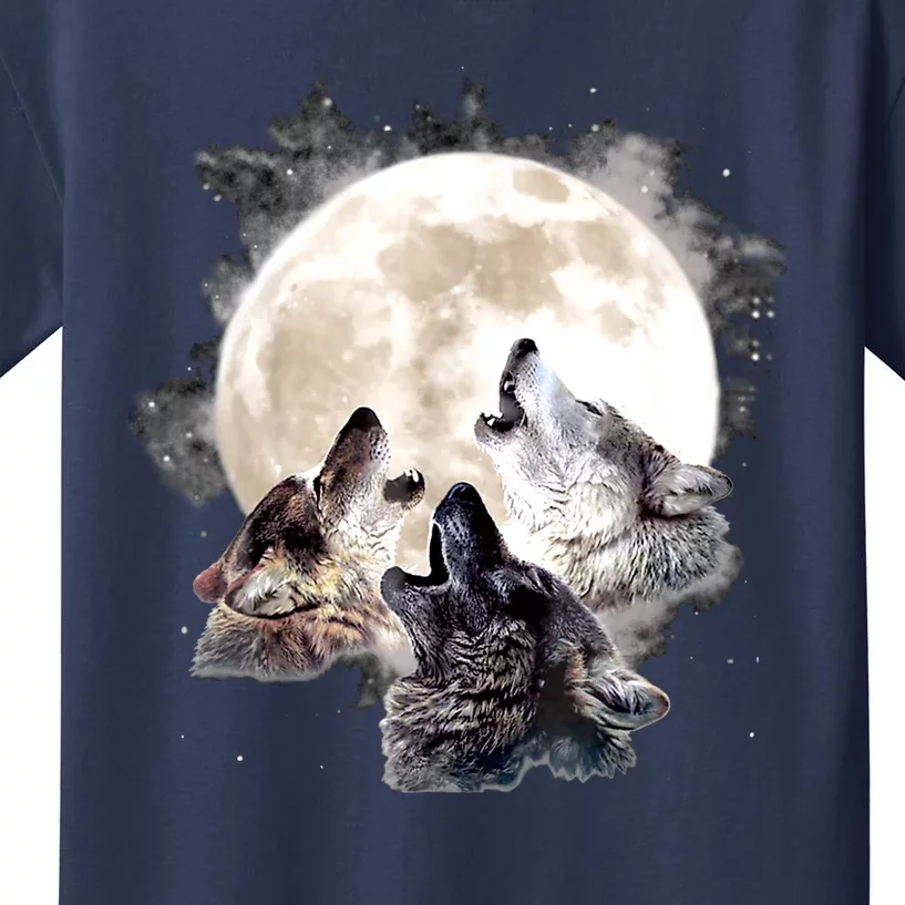 Three Wolves Howling At The Moon Wolf Lover Kids T-Shirt