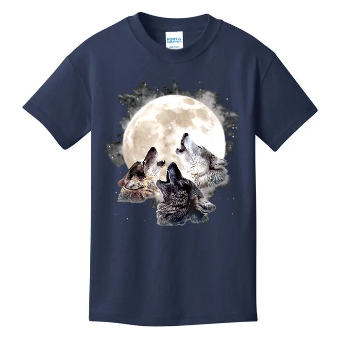 Three Wolves Howling At The Moon Wolf Lover Kids T-Shirt