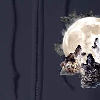 Three Wolves Howling At The Moon Wolf Lover Full Zip Hoodie