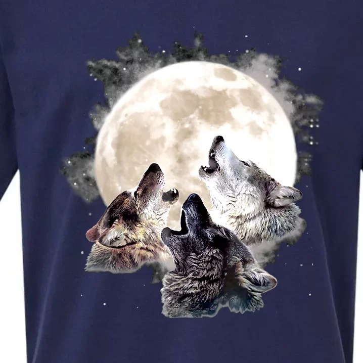 Three Wolves Howling At The Moon Wolf Lover Sueded Cloud Jersey T-Shirt