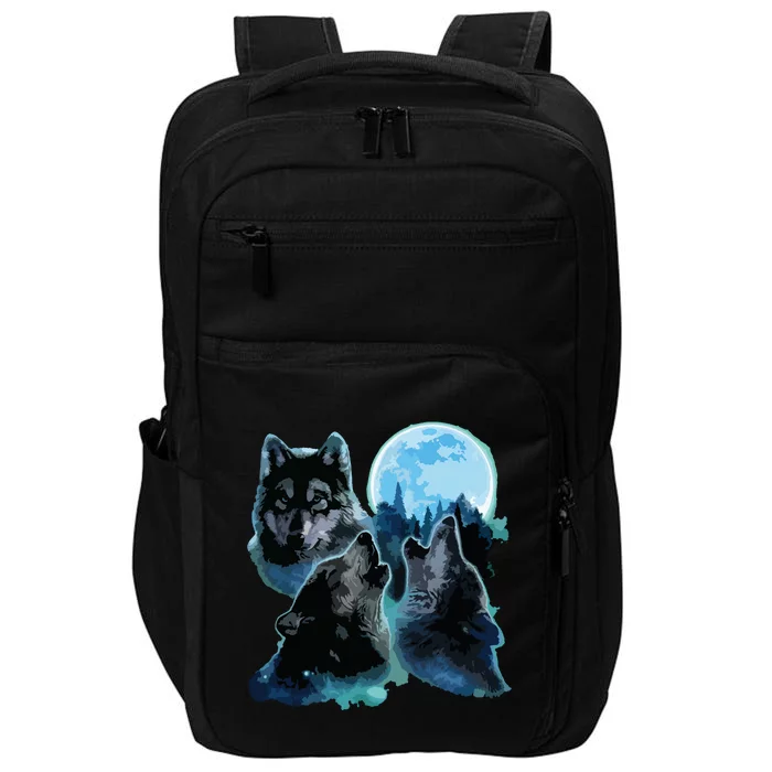 Three Wolves Howling Under Icy Full Moon, Gray Wolf Impact Tech Backpack