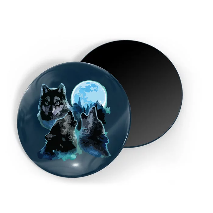 Three Wolves Howling Under Icy Full Moon, Gray Wolf Magnet