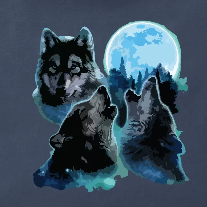 Three Wolves Howling Under Icy Full Moon, Gray Wolf Zip Tote Bag